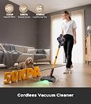 Cordless Vacuum Cleaner, 550W 50KPA Power, 45 Mins Runtime, Anti-Tangle Roller & LED Display, Self-Standing Lightweight Stick Vac, Rechargeable for Home Pet Hair Carpets Floors
