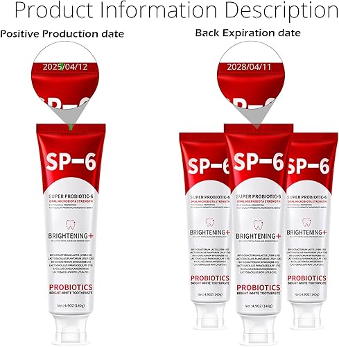 Miniatura 7 de SP-6 Probióticos pasta de dientes blanqueadora - Probióticos para blanquear los dientes y la salud de las encías - Seguro para esmalte, sin flúor,