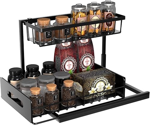 coastal rose Organizador y almacenamiento para debajo del fregadero, estante de almacenamiento de 2 niveles para debajo del fregadero con cajones