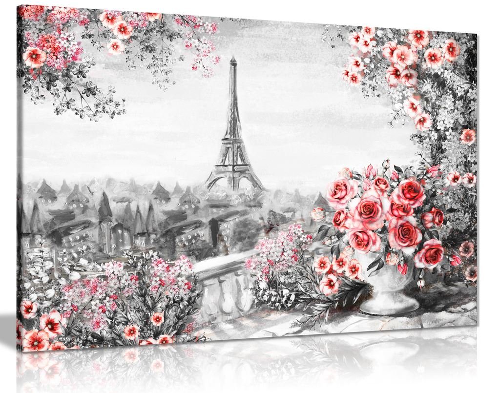 Panther Print Black Red Paris Oil Painting Paris Oil Painting Black White Red With Roses Canvas Canvas Wall Art Picture Print (18X12)