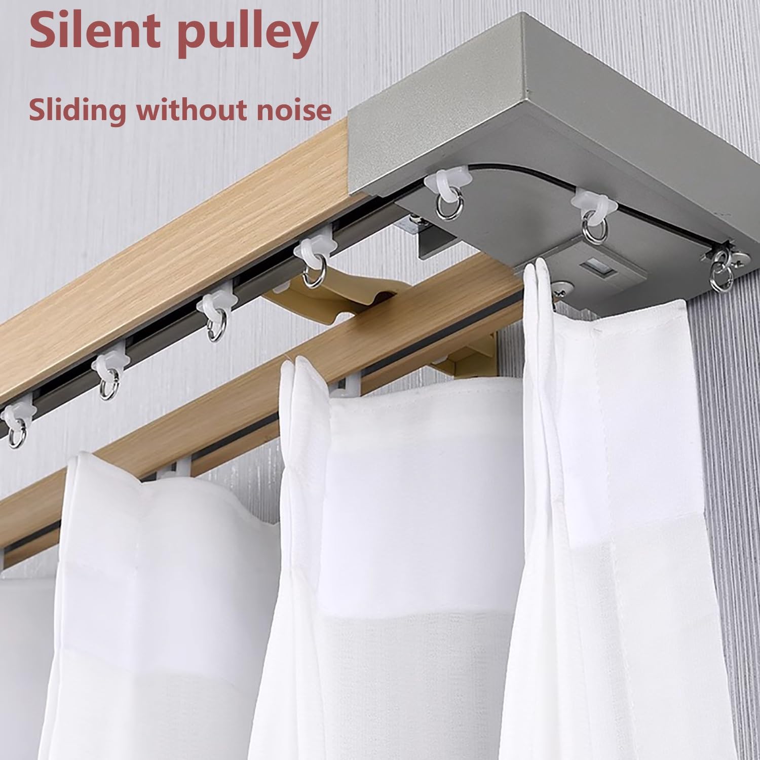 Tringle à rideau double en grain de bois – Système de draperie mural robuste pour salon et chambre à coucher – Longueur réglable – Installation facile – Décoration élégante