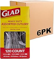 Vista 17 de Glad Juego de cubiertos desechables transparentes con tenedores, cuchillos y cucharas de plástico resistente, utensilios de plástico reutilizables