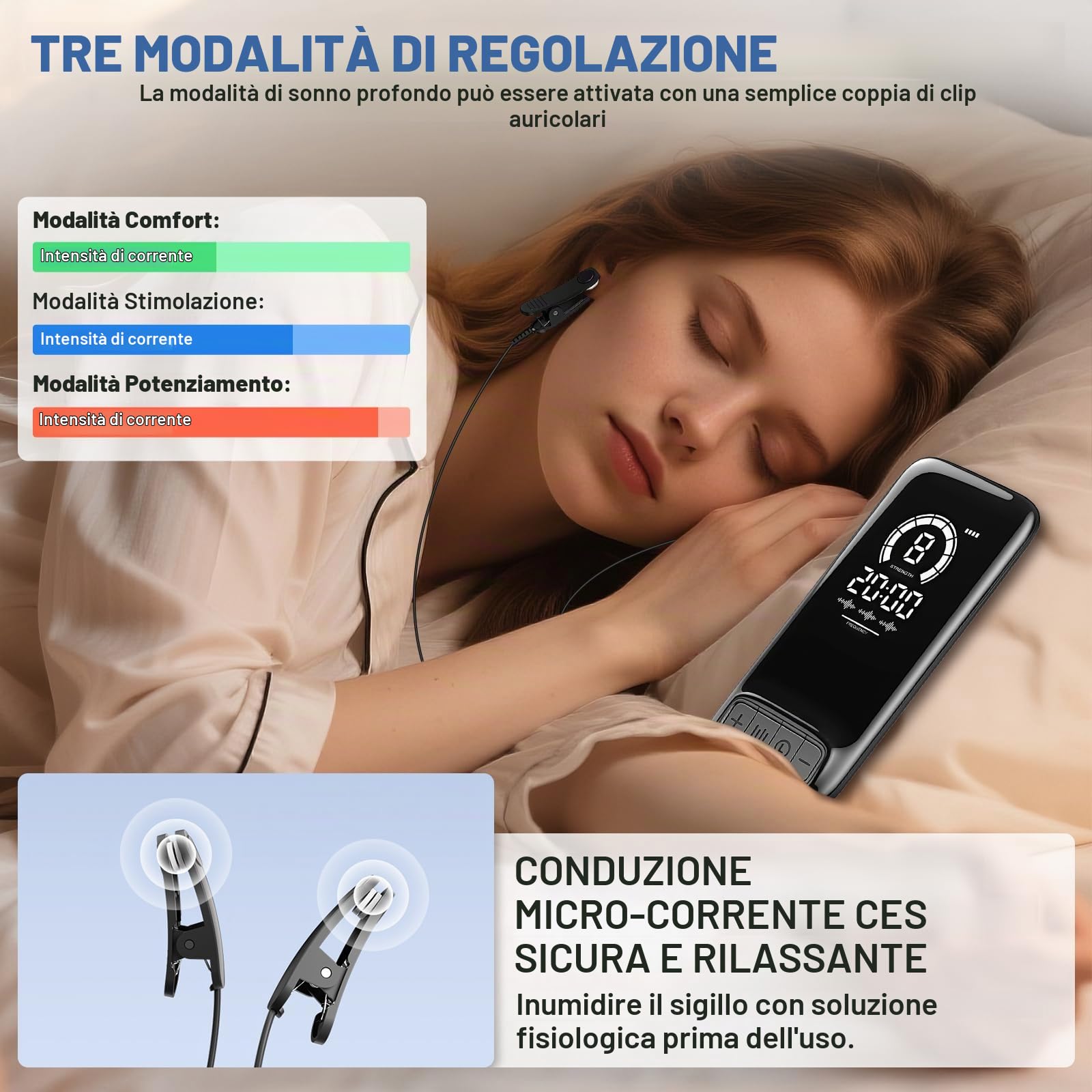 Dispositivo Avanzato per il sonno, Dispositivo di Stimolazione Del Nervo Vago con Clip per Orecchie, 3 Modalità 9 Marce, Impulsi a microcorrente CES, dispositivo per il sonno per adulti
