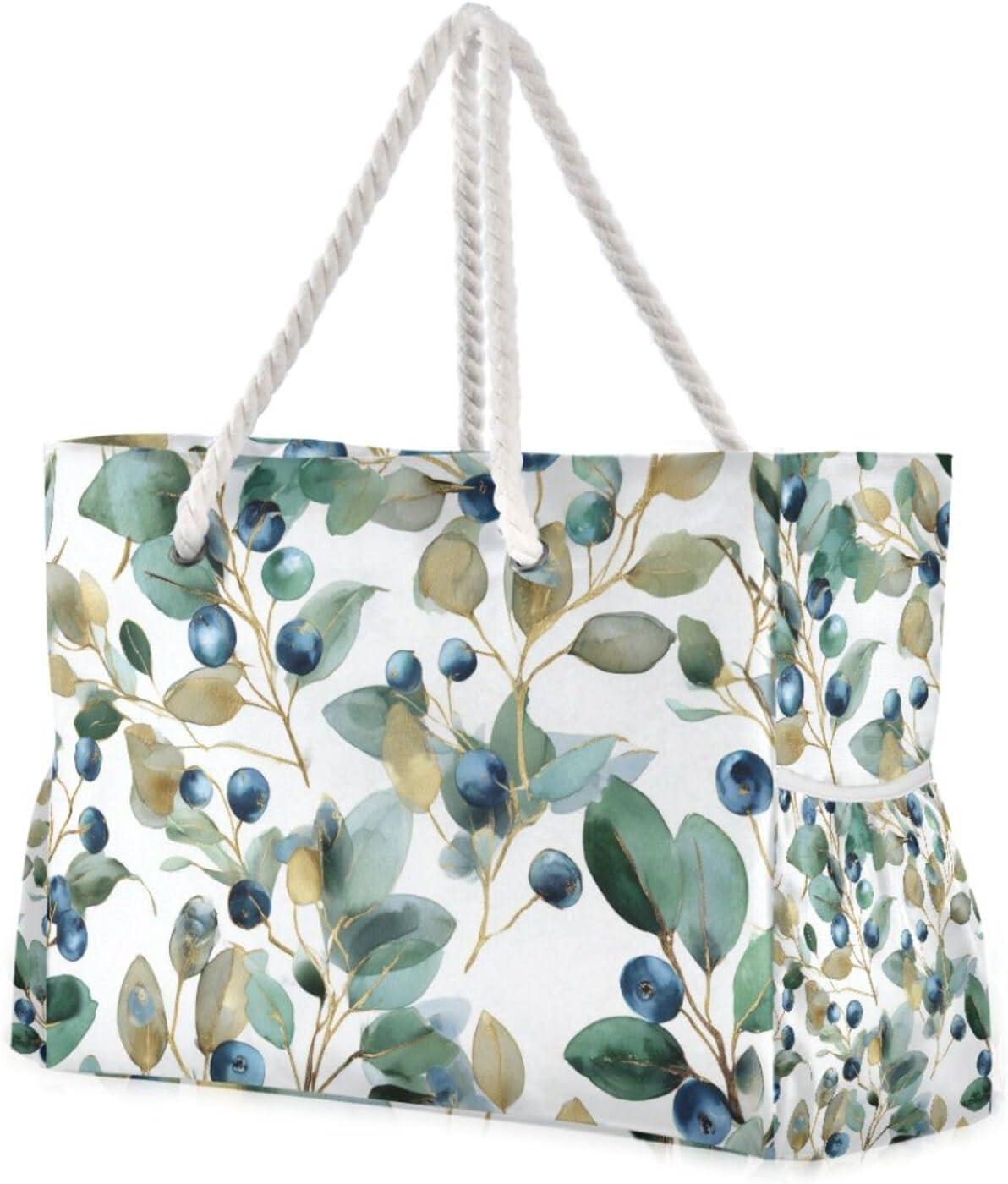 OTVEE Watercolor Eucalyptus Leaves Beach Bags for Women Ladies Large Canvas Tote Shoulder Bag Waterproof Travel Bags for Gym Swim Pool Camping