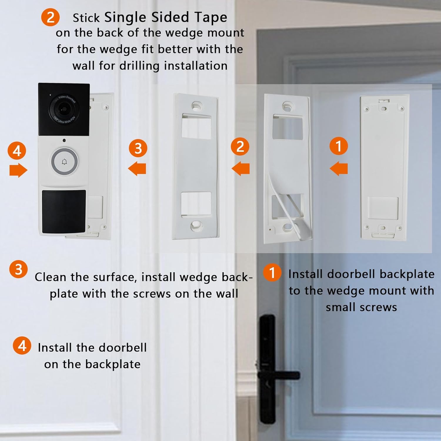 TEKCAM 5 Pack Doorbell Mount no Drill Compatible with Doorbell D210, D225, Doorbell Backplate Single Tape for Drilling, Flat Doorbell Key Tool