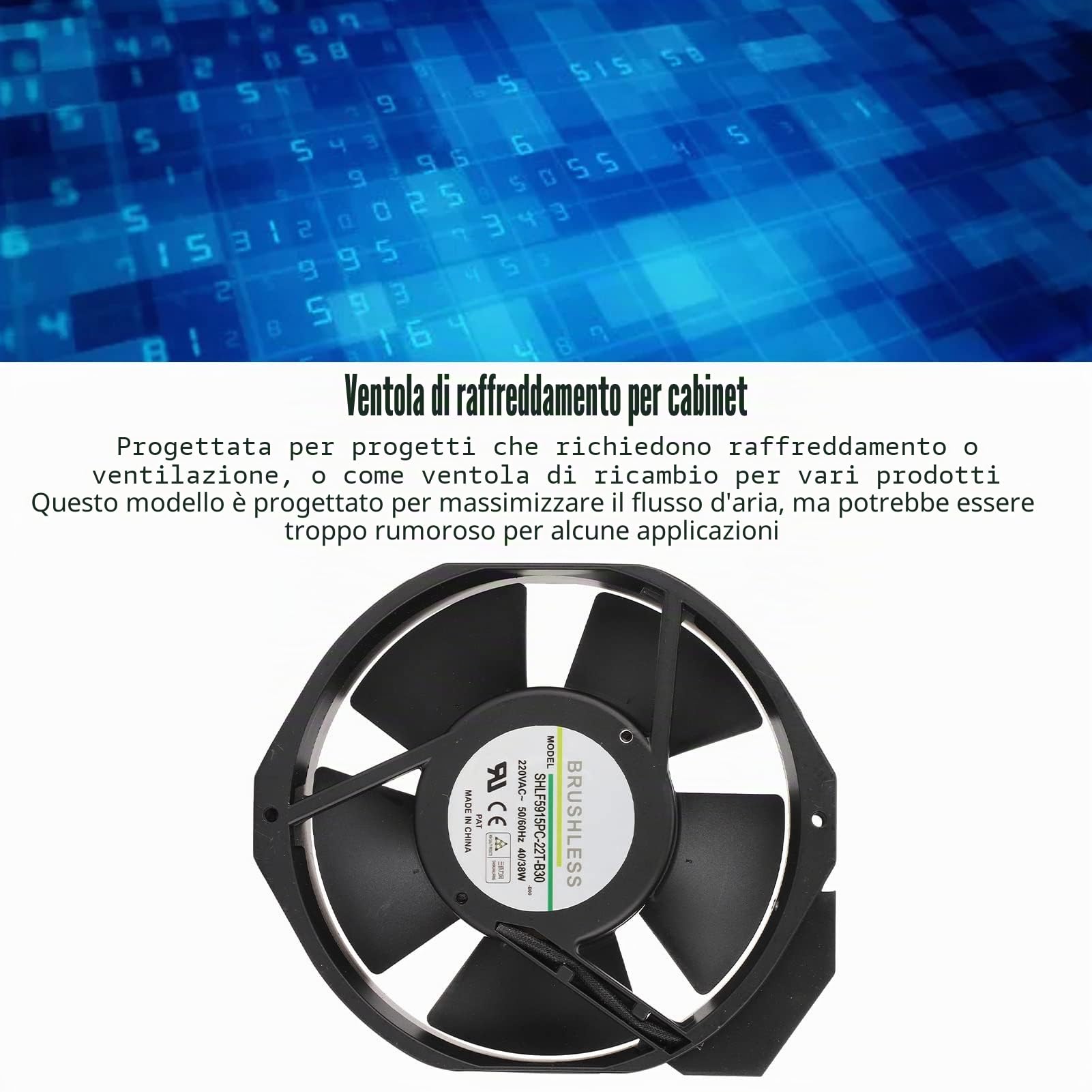 Ventola 220V 172 X 150 X 38 Mm Ventola con Doppio Cuscinetto a Sfera Ventola Ventola di Raffreddamento 2700 RPM Ventola 176.5CMF Grande Flusso D'aria per Ventilazione, IT, Macchinari Sostituzione Vent
