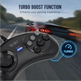 Sxhlseller 16 Bit Game Controller for Genesis, Small Ergonomic Gamepad with 9 Pin Connector, Plug and Play Console Accessory Featuring Turboboost Functionality