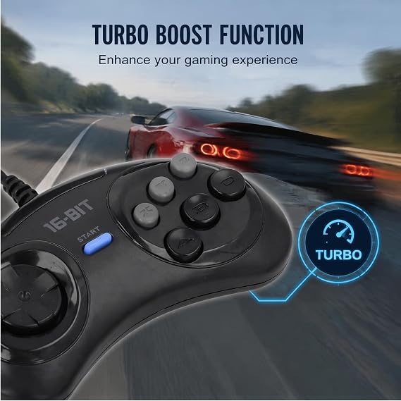 Sxhlseller 16 Bit Game Controller for Genesis, Small Ergonomic Gamepad with 9 Pin Connector, Plug and Play Console Accessory Featuring Turboboost Functionality