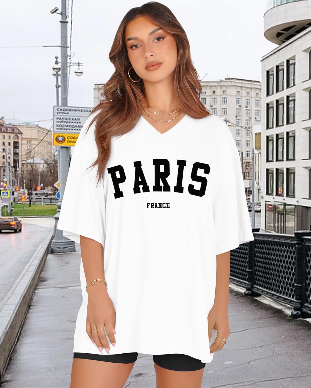 Oversized Tshirts for Women V Neck Short Sleeve Summer Casual Basic Loose Tops - Image 5