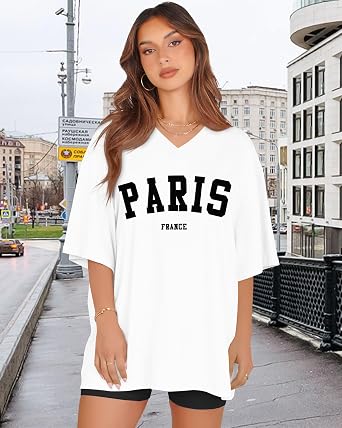 Oversized Tshirts for Women V Neck Short Sleeve Summer Casual Basic Loose Tops 2026