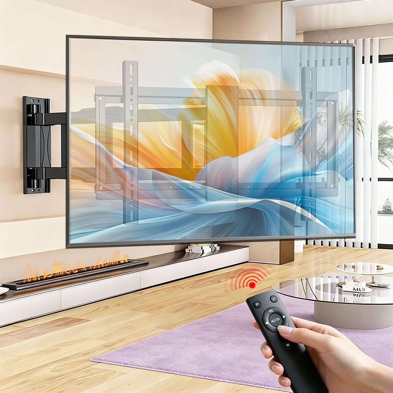 Soporte Pared TV motorizado Extensible para Pantallas LCD 65–86 Pulgadas | Soporte motorizado con control remoto, giro de 70–90° y ligera inclinación, VESA máxima 750x600 para hogar y oficina
