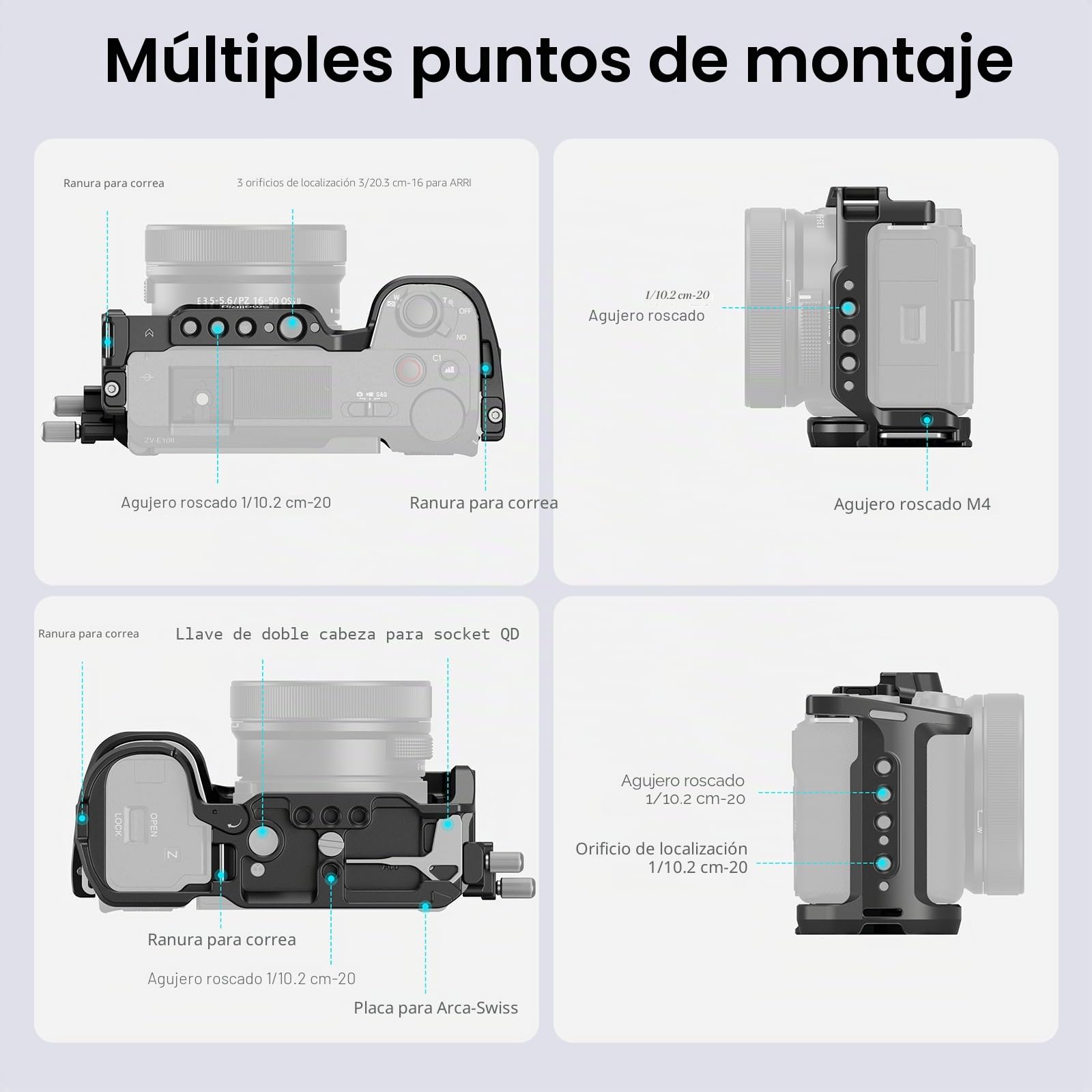 SMALLRIG Kit de Jaula ZV-E10 II para Sony Alpha ZV-E10 II con Abrazadera de Cable para HDMI, Placa de Liberación Rápida Incorporada para Arca, Zapata Fría y Orificios Roscados de 3/8''-16-4867