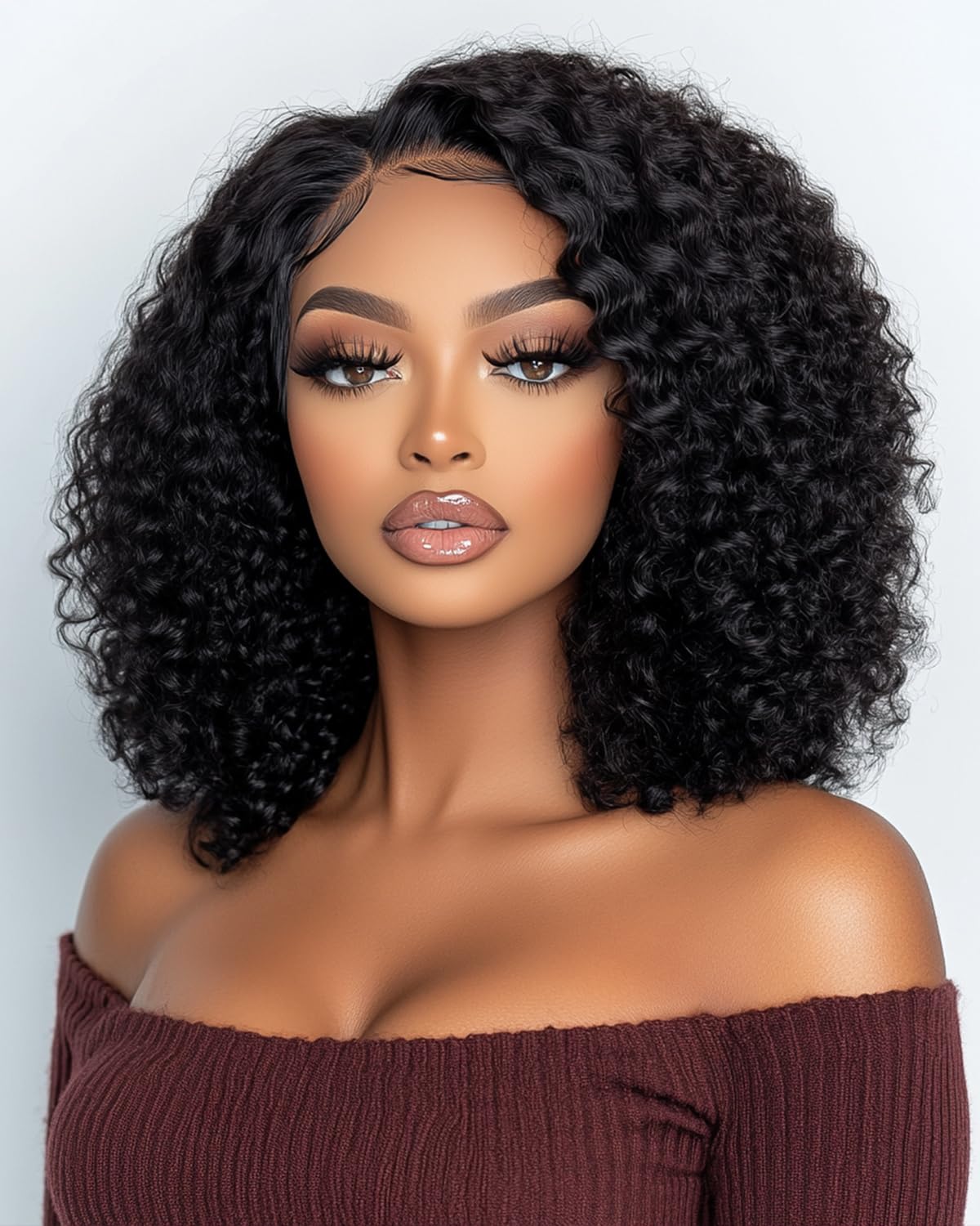 FASHION IDOL Kurze lockige Bob Echthaarperücke Vorgeschnitten Vorgezupft Glueless Wear and Go Lace Perücke 200% Dichte Upgraded Unsichtbares Geheimnis Glueless Echthaar Perücken (C-NATURAL)