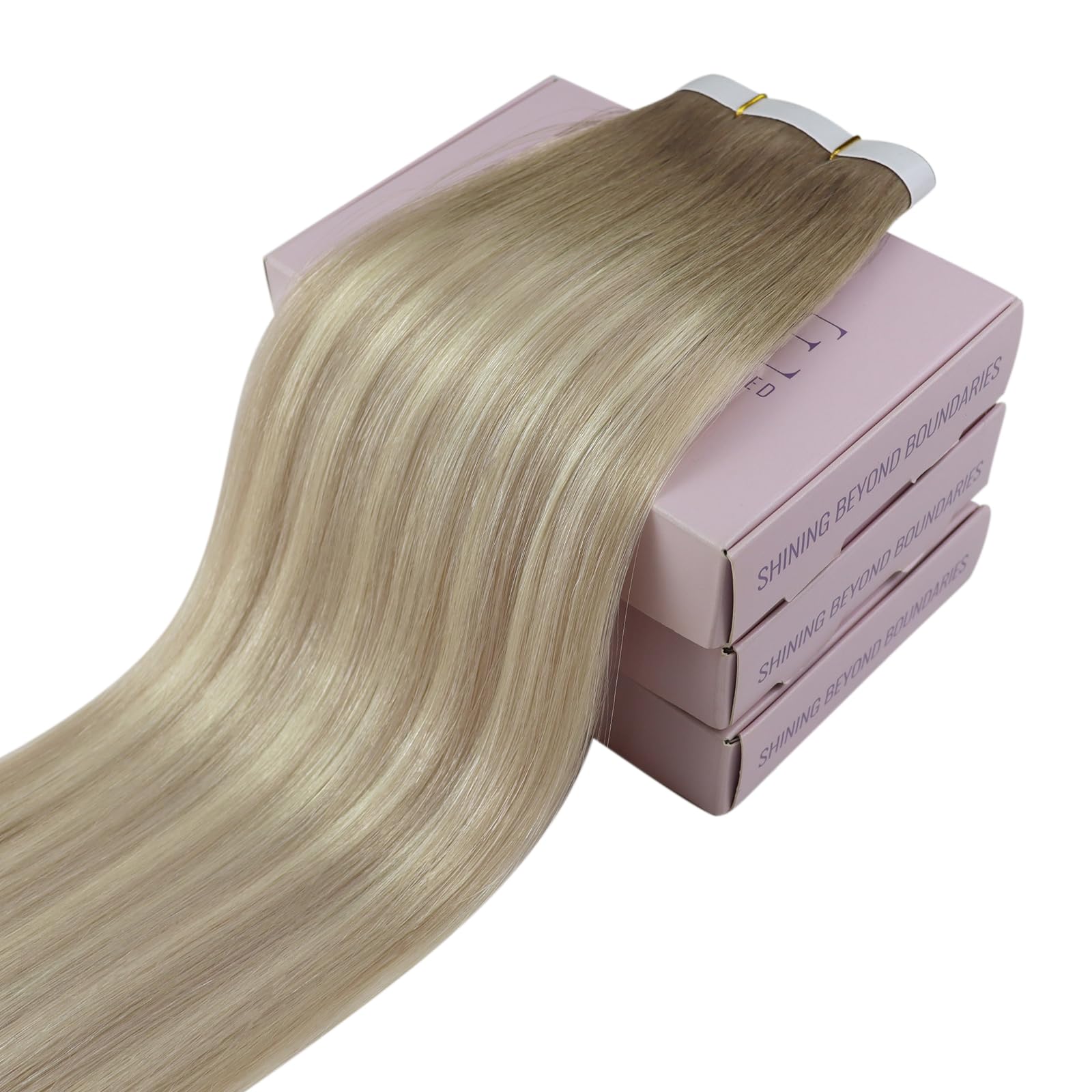Fshine Extensiones Adhesivas Pelo Natural Extensiones de Cabello 14 Pulgadas 35CM 50g Rubio Dorado Highlight Rubio Claro 20PCS Cabello Humano Color 16P22 Color 16P22 — view 60