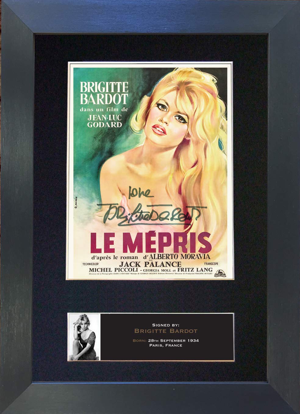 BRIGITTE BARDOT Signed Autograph Mounted Photo Reproduction PRINT A4 Rare Perfect Birthday (297 x 210mm) #531 (Black Frame)