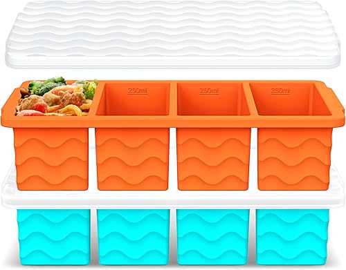 Miniatura 14 de Moldes de silicona para congelador para sopa con tapa – Bandejas de hielo estilo recipiente de sopa de 1 taza para congelador, preparación de Azul