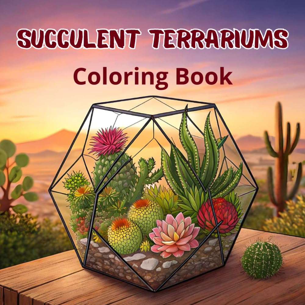 Succulent Terrarium Coloring Book: Detailed Succulents and Cacti Designs for Adults: Stress Relief and Relaxation.