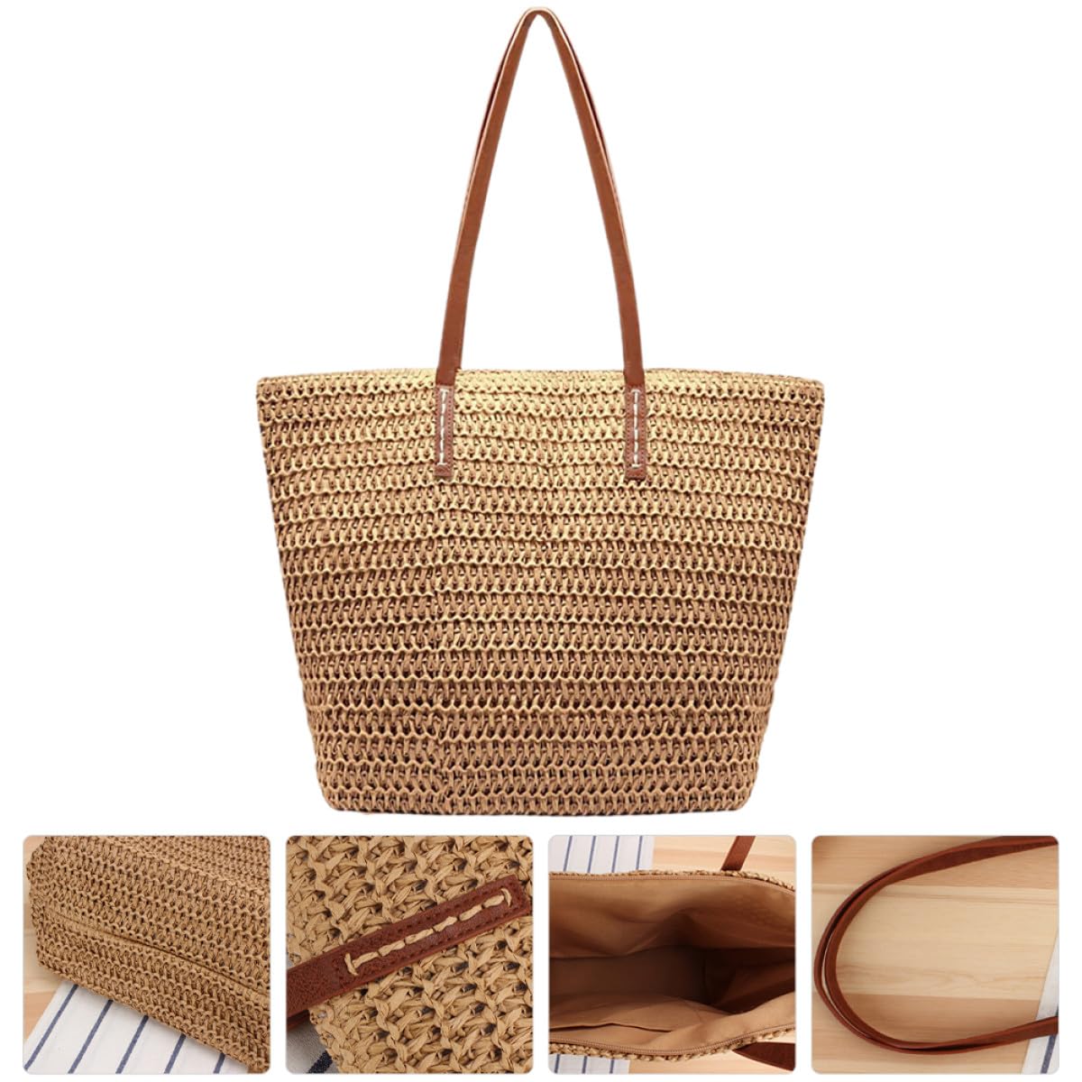 Hohopeti Borsa Tote Estiva Intrecciata in Paglia per Donna Borsa da Spiaggia Capiente e Leggera Casual per Vacanze Escursioni e Uso Quotidiano