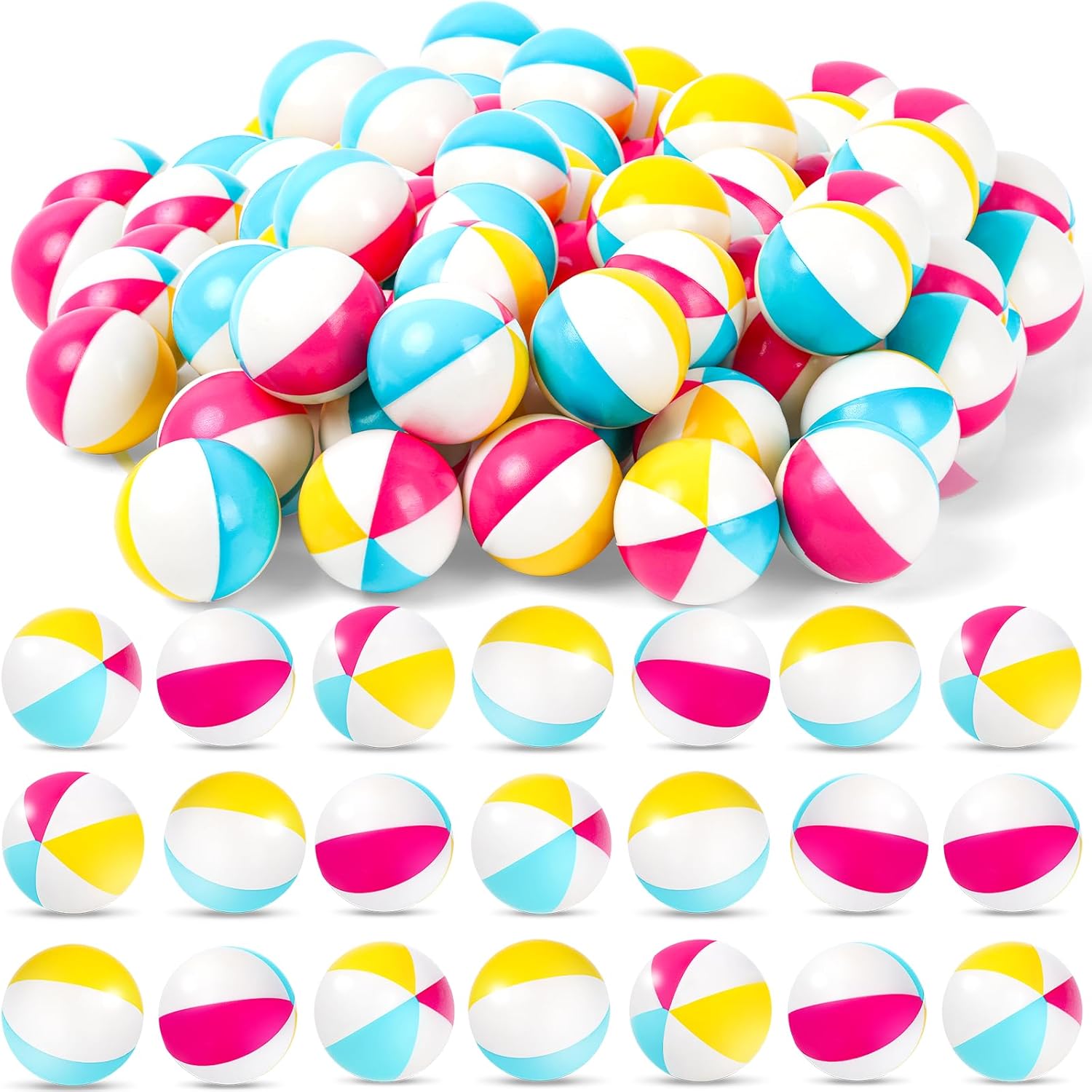 60 Pcs Beach Stress Balls Bulk 2.5" Mini Relief Stress Ball Pu Foam Squeezy Balls Summer Swimming Pool Game Toy Rainbow Beach Ball for Hawaiian Beach Birthday Party Favor School Carnival Reward