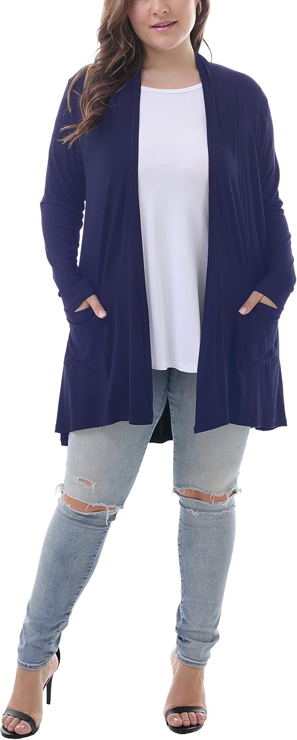 ZERDOCEAN Women's Plus Size Long Sleeve Lightweight Soft Printed Drape Cardigan with Pockets - Image 4
