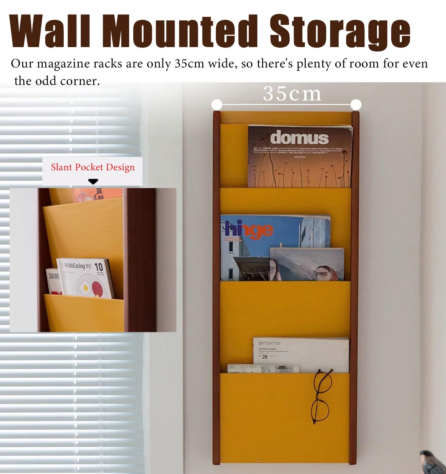 Espositore da Terra Portariviste in Legno per La Casa, Espositore da Parete, Organizzatore per Libri, Cataloghi, Salvaspazio, Porta Brochure/opuscoli Pubblicitari per Ufficio, Camera da Letto