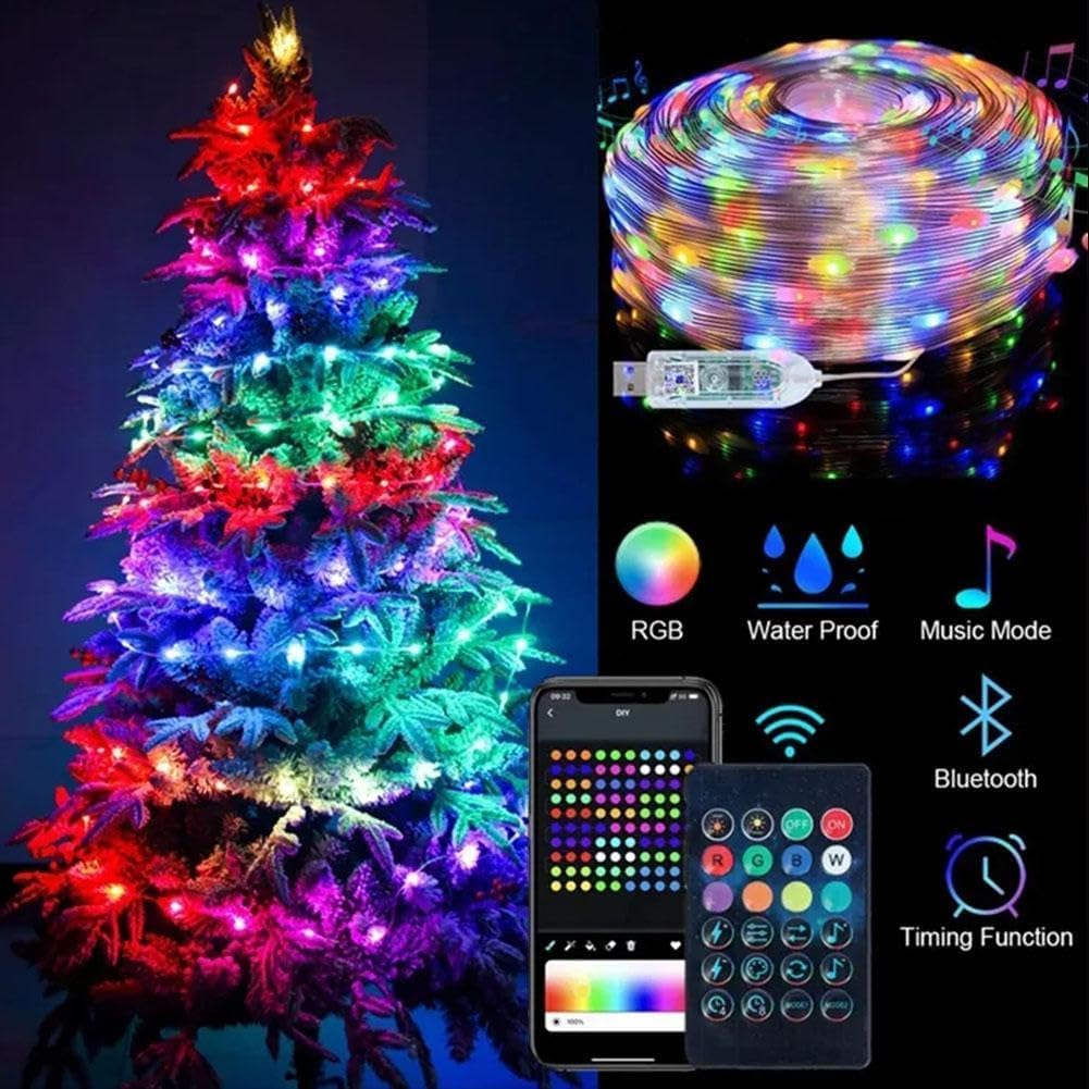 Inteligentne lampki choinkowe, choinki Światła RGB Sterowanie Bluetooth Łańcuch świetlny LED USB, wróżkowe łańcuchy świetlne z pilotem do dekoracji choinki Dekoracja wewnętrzna na zewnątrz/333 (Kolor: