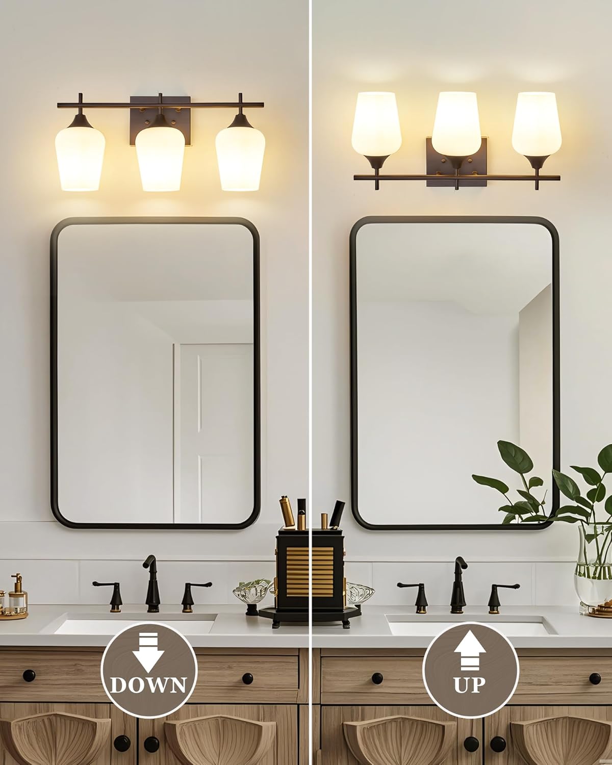 3-Light Bathroom Lighting Fixtures Over Mirror, 21" Oil Rubbed Bronze Vanity Lights Farmhouse Bath Wall Sconce with Milk Glass for Bath, OS-YQ9167-3AW