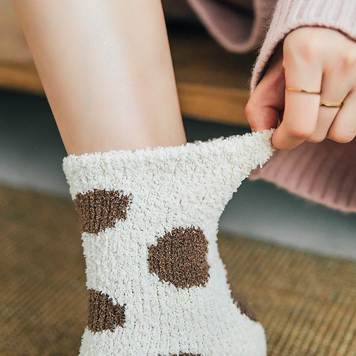 iSox Fuzzy Ankle Socks with Cute Funny Fashion Stylish - Cozy Fluffy Winter Slipper Socks for Women Girls 5-8 Pairs