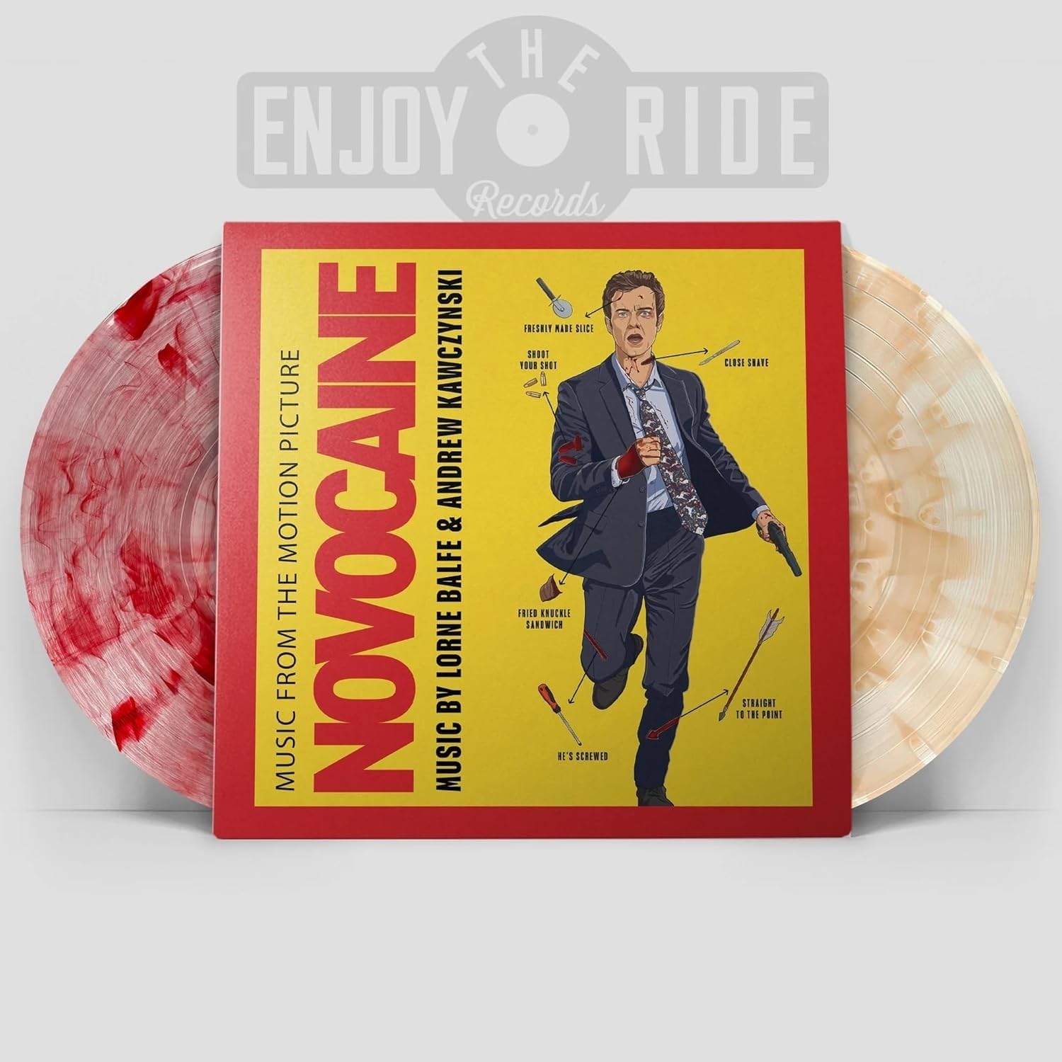 Novocaine Soundtrack RED & YELLOW Split VINYL Lorne Balfe Kawczynski Jack Quaid