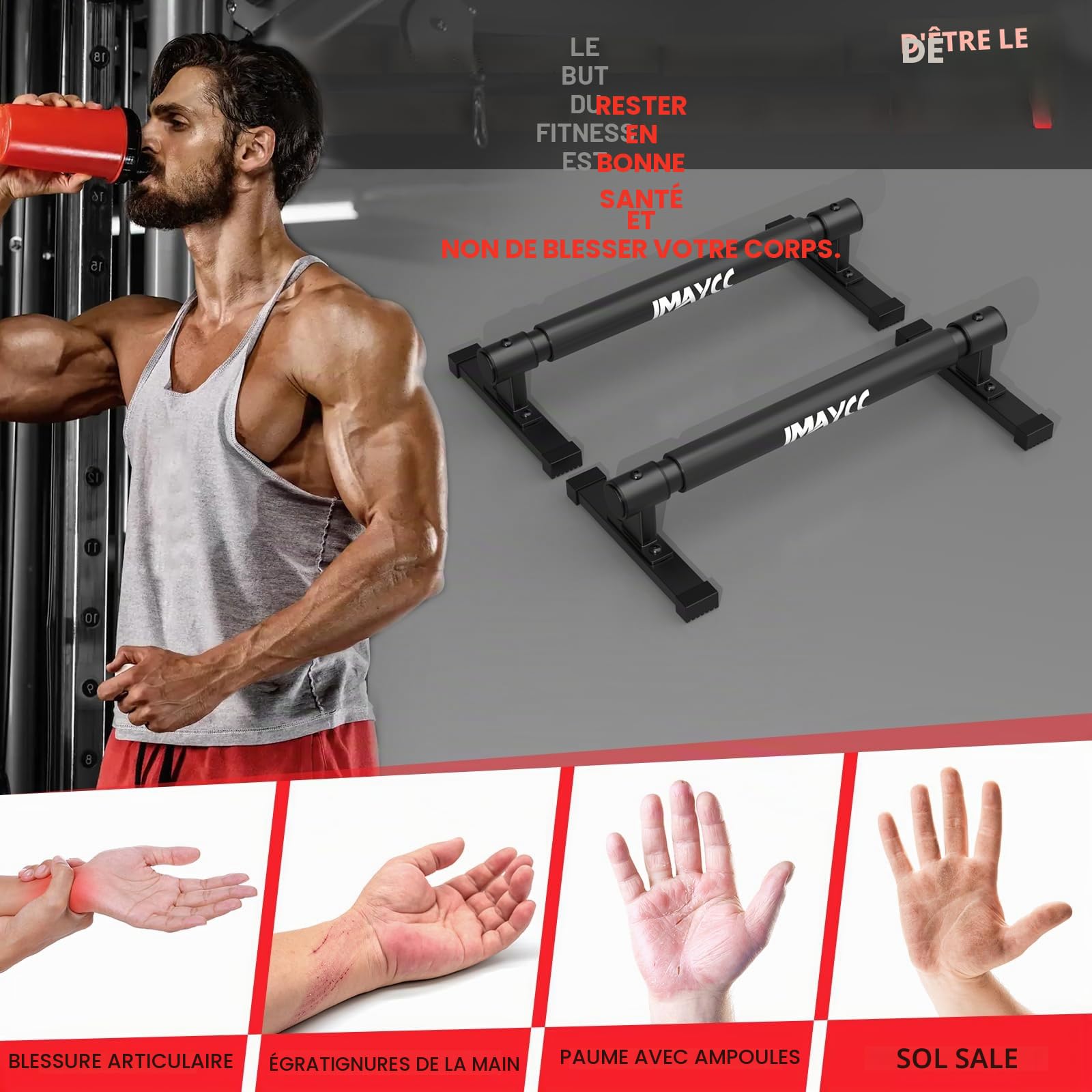 IMAYCC 50CM Poignées de Pompes avec Bandage pour Poignet,Push Up Bars Antidérapantes Barre Parallele Calisthenics Barre Parallele Musculation,Fitness Parallettes pour Calisthenics Intérieur Extérieur