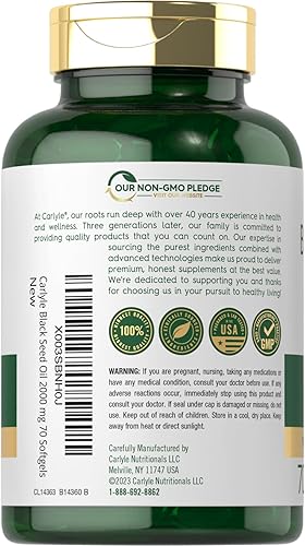 Miniatura 3 de Carlyle Cápsulas de cápsulas blandas de aceite de semilla negra  2000 mg  70 píldoras  para mujeres y hombres  Suplemento herbario sin OMG, sin