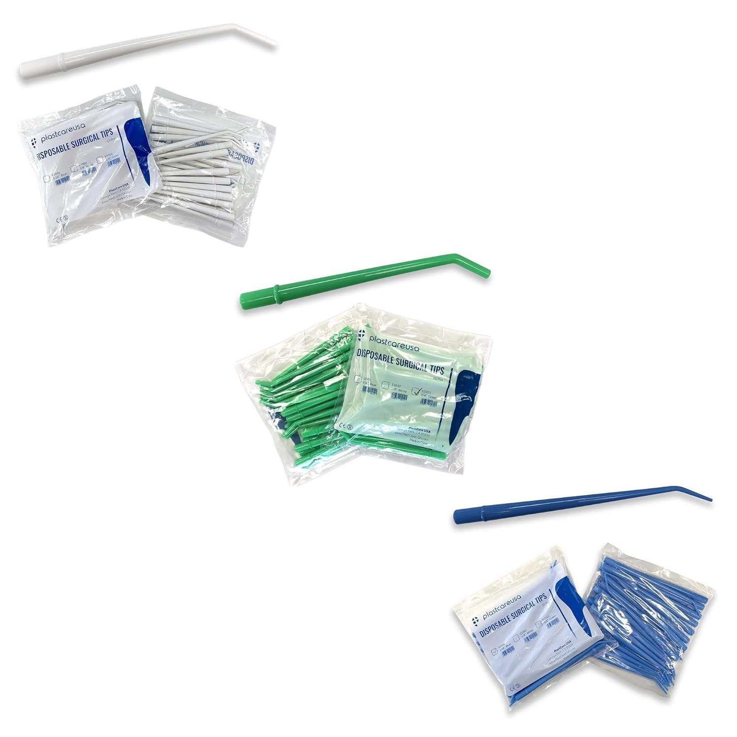 Dental Surgical Aspirator Suction Tips - 3 Size Bundle of 100 Each (1/4" and 1/8" and 1/16")