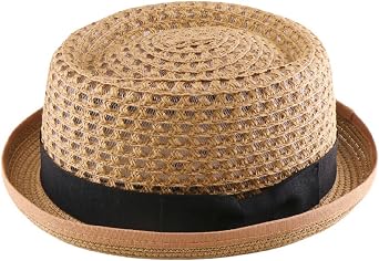 LIDHAY Straw Bowler Hats for Men Women Pork Pie Hat Flat Top Hat Summer Beach Sun Hat Vintage UPF50+ Panama Hats