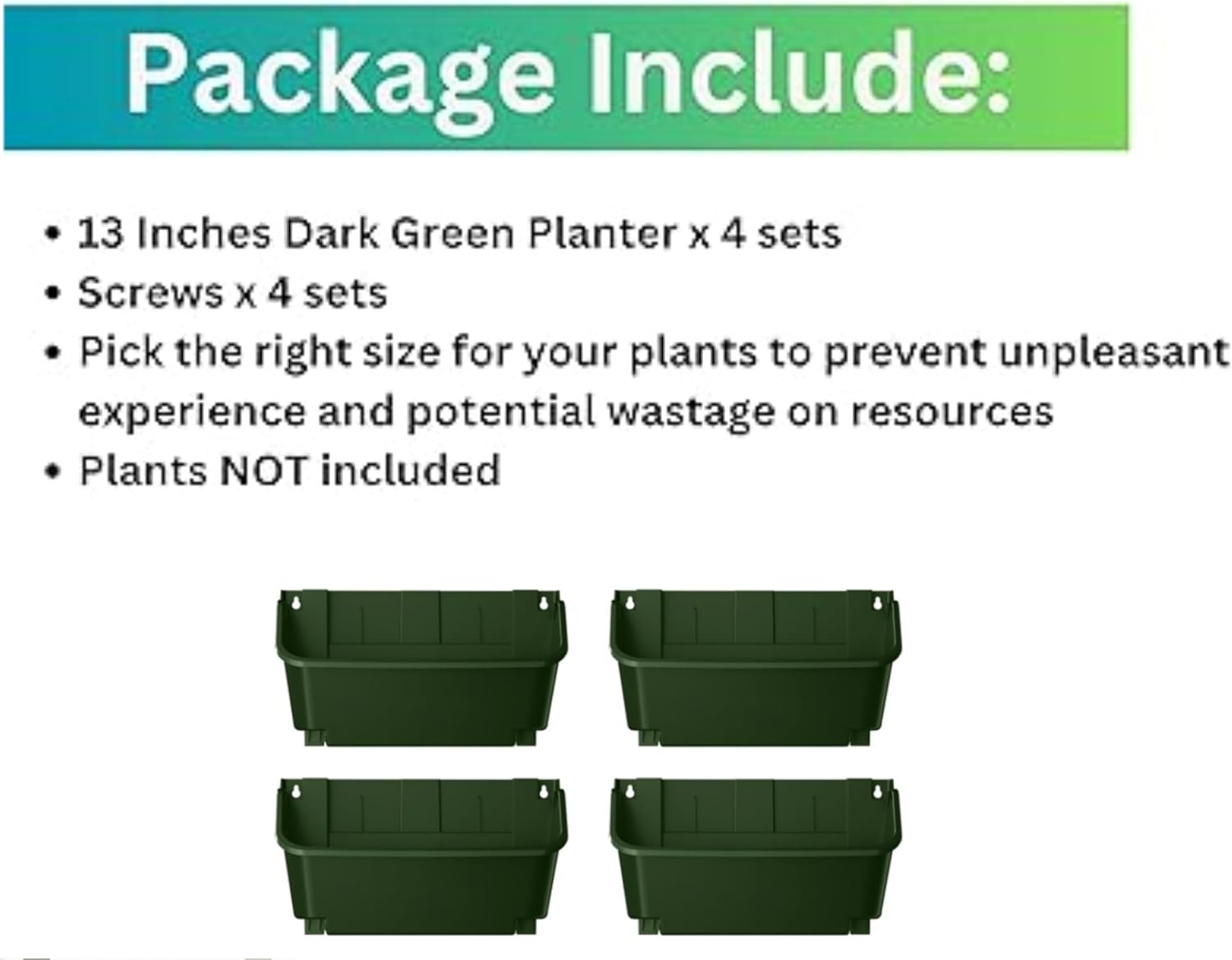 Maxona Vertical Garden Planter - 4 Pack, 13 inch Wall Mounted Planter for Patio Outdoor Decor, Home Green Plastic Pot Balcony Plant Vegetable Fruit Herb Hanging Pocket Holder Flowerpot