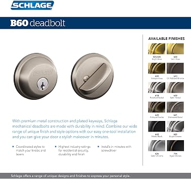 Schlage B60 N 622 Deadbolt, Keyed 1 Side, Highest Residential Security, Matte Black