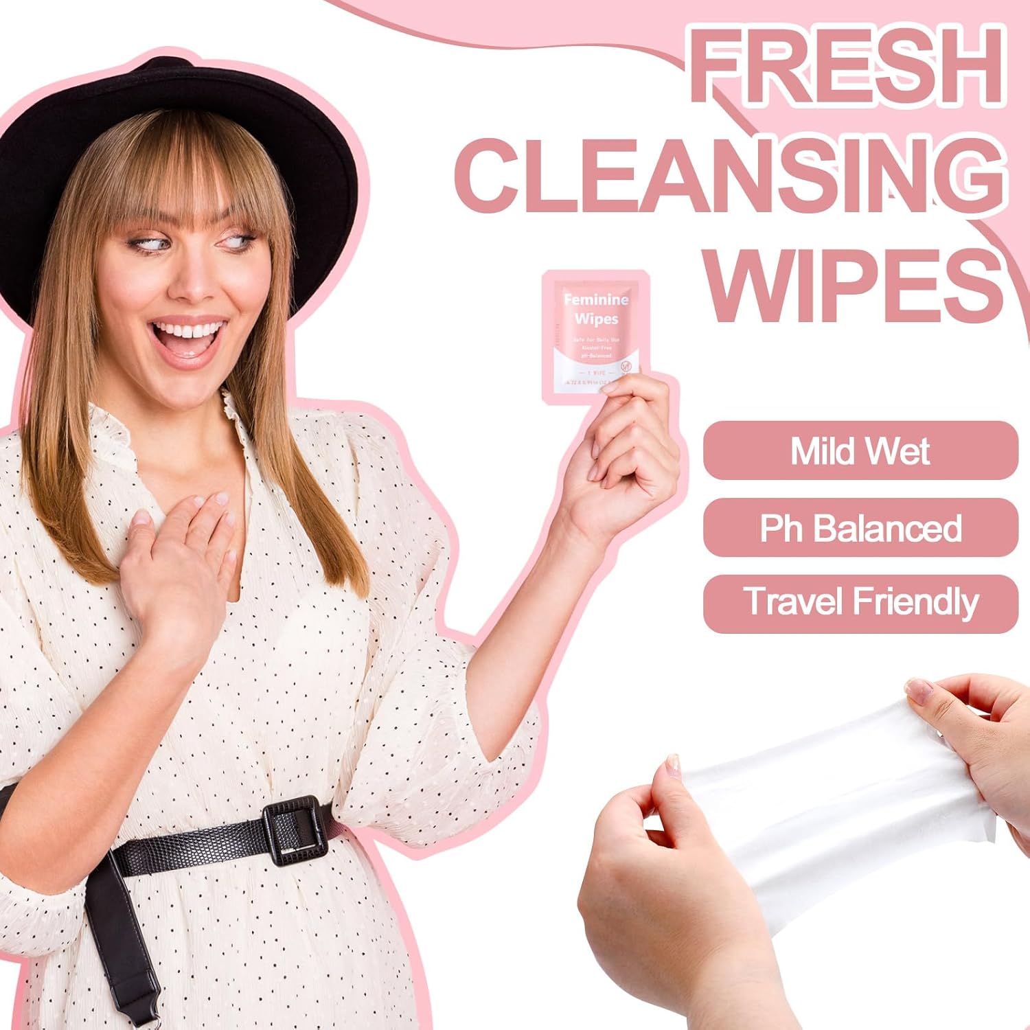 Leelosp 500 Pieces Feminine Wipes Individually Wrapped Women Travel Size Bulk Unscented Intimate Wipes Mild Private Parts Ph Balanced for Travel Bathroom Toilet Daily