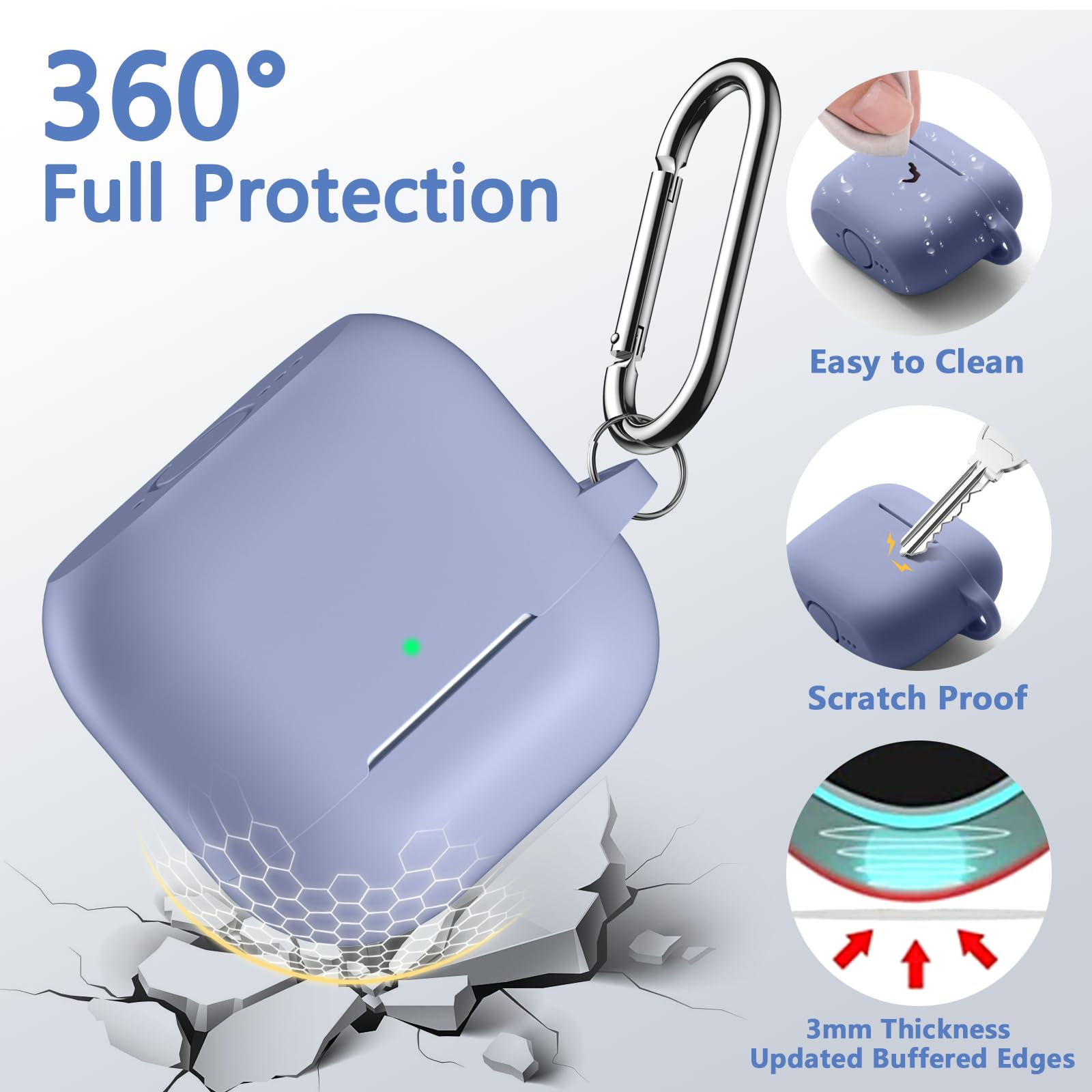 Funda Protectora Completa para Airpods de 4ª generación (2024), Funda Protectora Completa de Silicona Suave para AirPods 4 con Llavero y Kit de Limpieza, Compatible con Apple Airpods 4 para