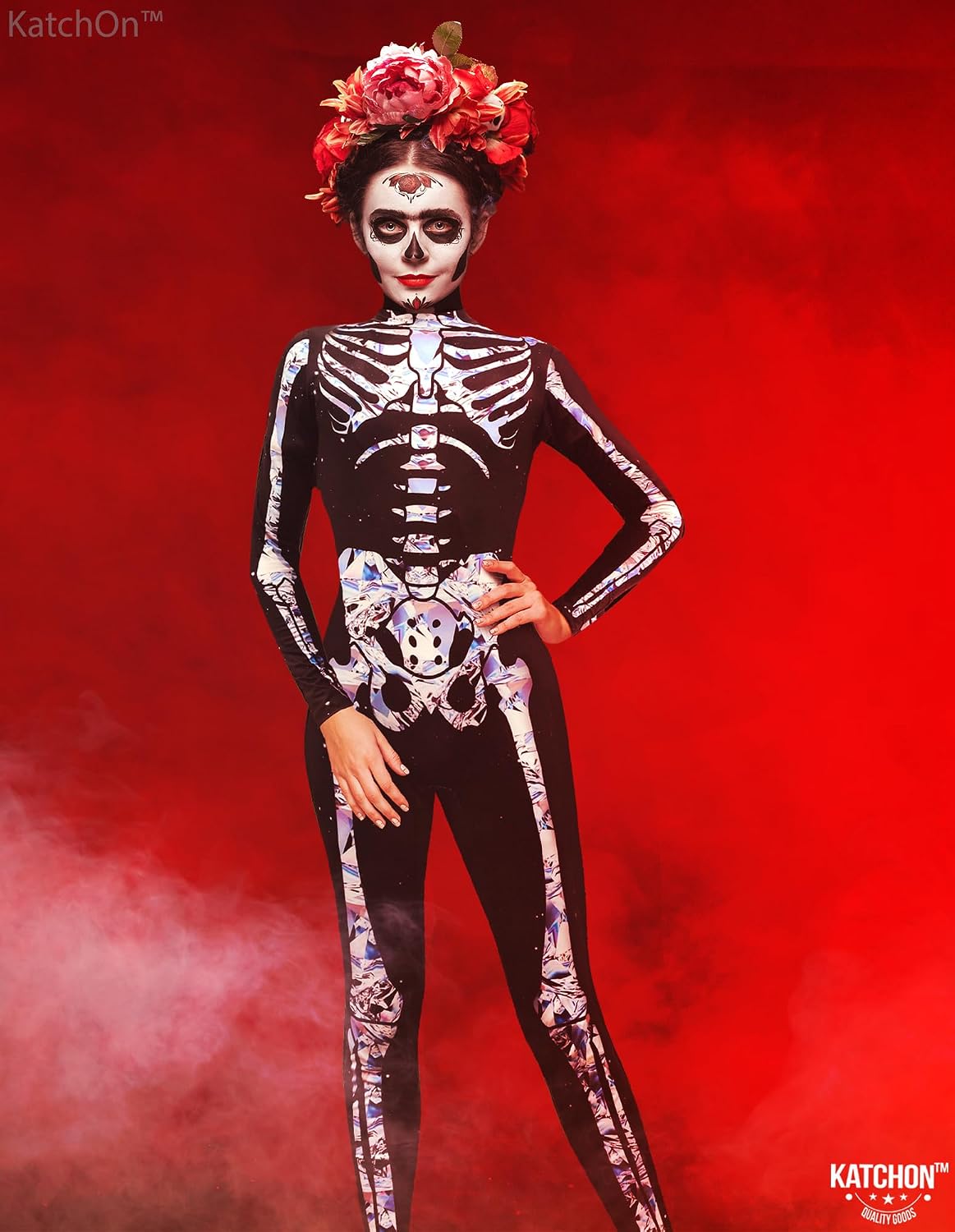 KatchOn Silver Skeleton Costume - Women's Skeleton Bodysuit for Halloween Trick or Treat