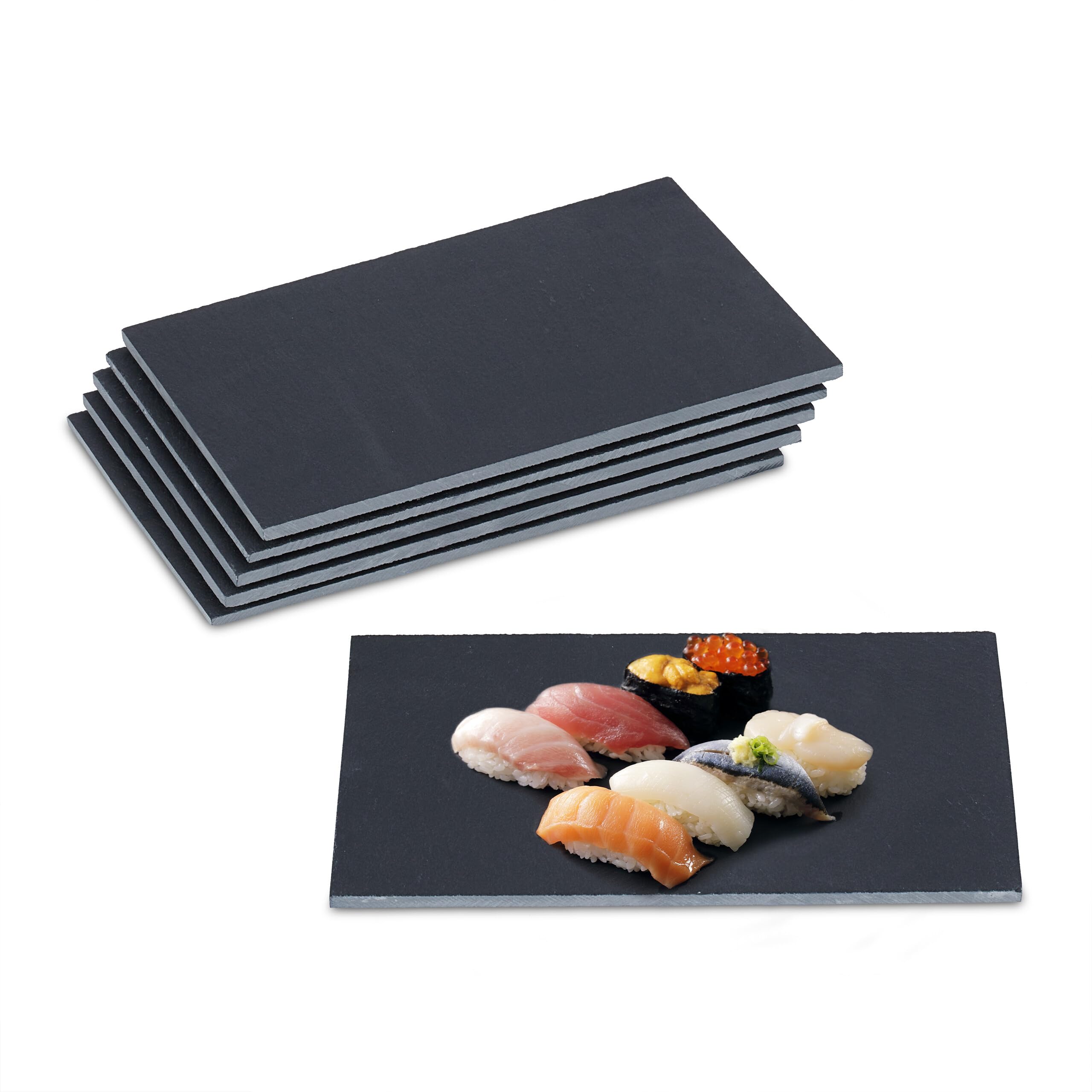 Relaxdays Rectangular (6 Unidades) Set de 6 Platos de Pizarra, 30 x 20 cm, para Servir Queso y Postres, Bandejas Piedra Inscribibles, Antracita, 20 x 30 cm