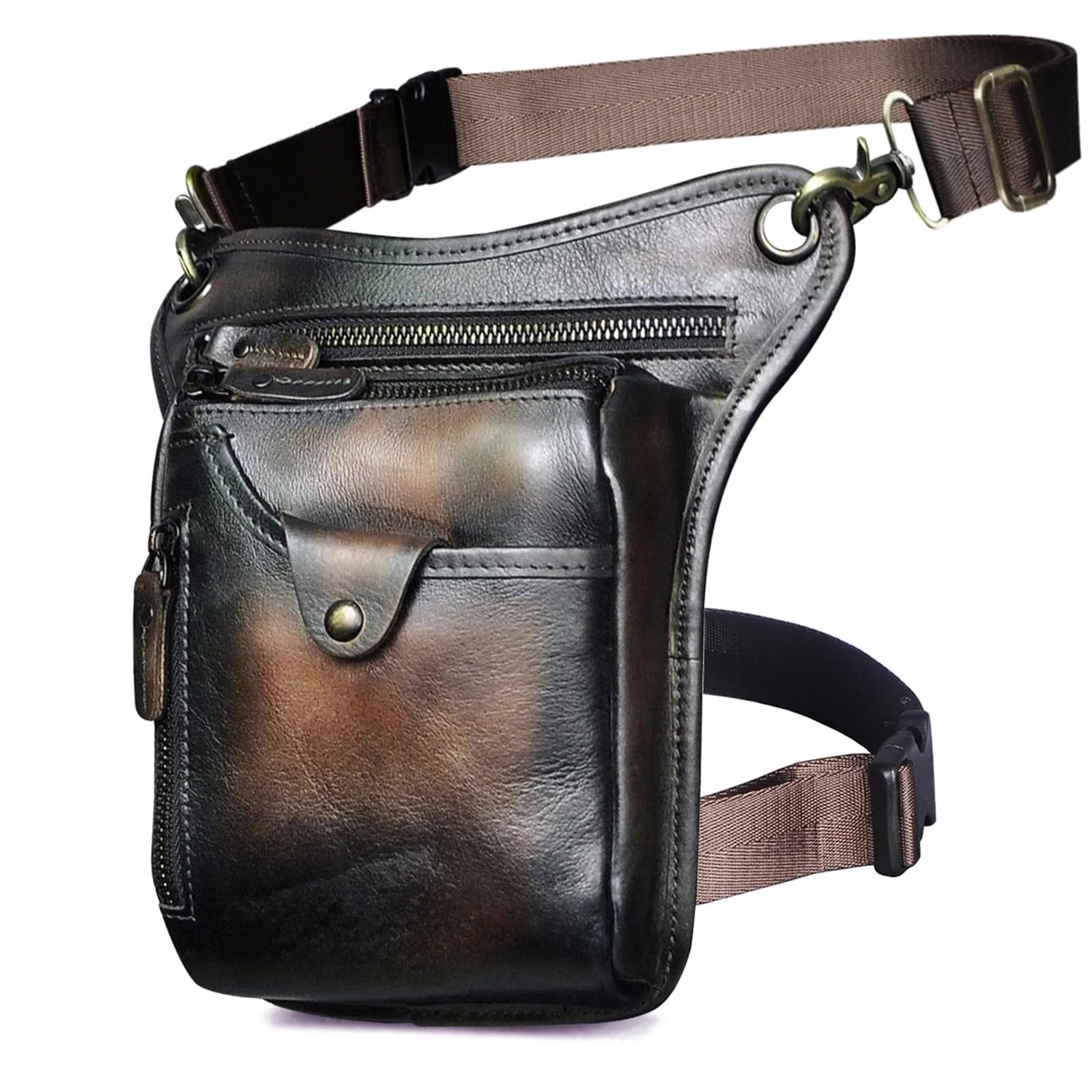 Gruby Crazy Horse skórzany męski design na co dzień kawa klasyczna torba na ramię moda podróżna nerka pas biodrowy torba na nogi 211-5, Ciemny brąz, Jeden rozmiar