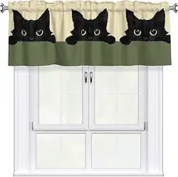 Cortinas curtas para gatos para janelas – Cortinas pretas para café e animais de estimação para cozinha, sala de estar, banheiro, quarto, porão