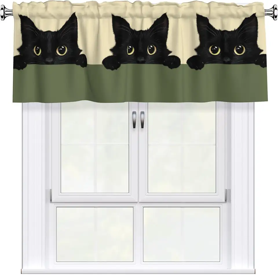 Cortinas curtas para gatos para janelas – Cortinas pretas para café e animais de estimação para cozinha, sala de estar, banheiro, quarto, porão