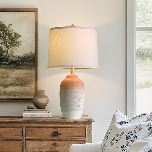 Miniatura 5 de Lámpara de mesa vintage de cerámica de 24.5 pulgadas, lámpara de noche rústica de granja individual con acabado texturizado natural, lámparas de