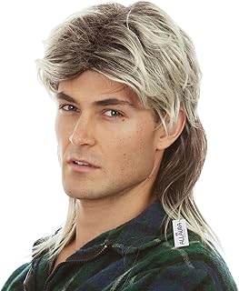 ALLAURA Compatible with George Michael Mullet Wig – Blonde Mullet Wig for Men – 70s 80s Costume Hairpiece for Joe Dirt, Fancy Dress, Cosplay, Retro Parties, Men's Halloween Costumes 2025, Rocker Look
