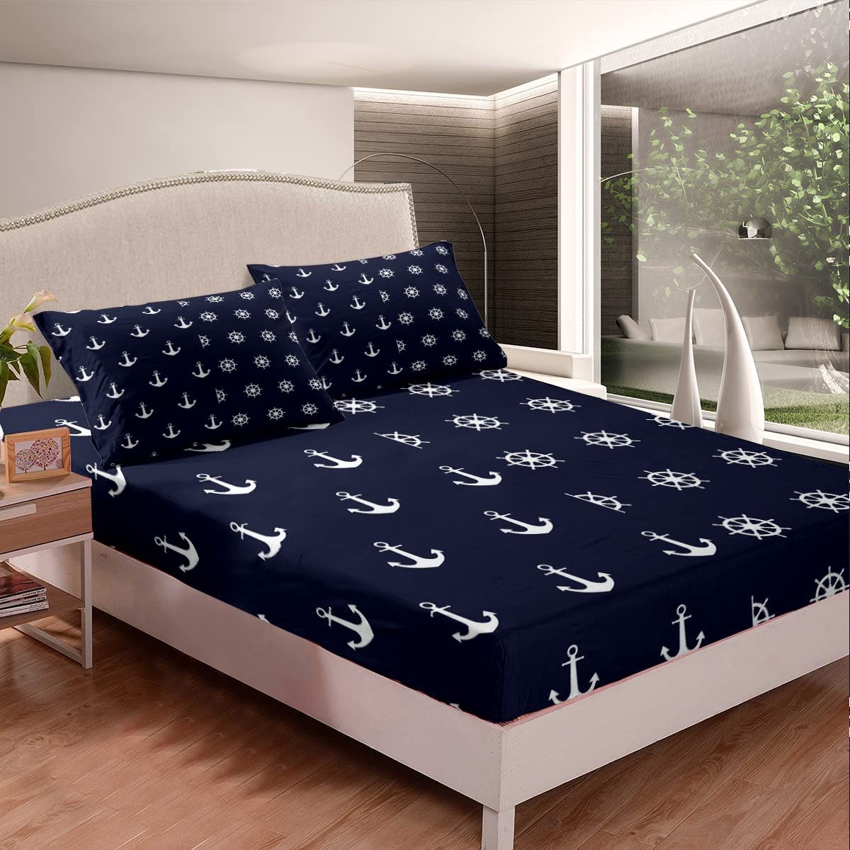 Feelyou Queen Size Nautical Anchor Comforter Set - Blue Ocean Theme Bedding For Boys, Girls, Adults