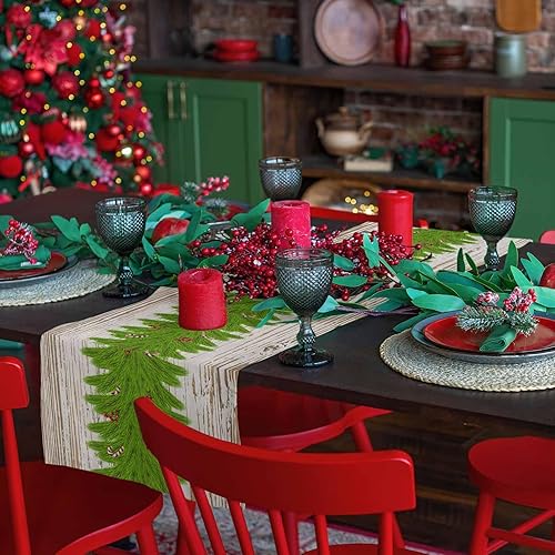 Miniatura 6 de Camino de mesa con guirnalda de Navidad, algodón y lino, para decoración de Navidad, bufanda larga de 36 pulgadas para el invierno, para vacaciones,