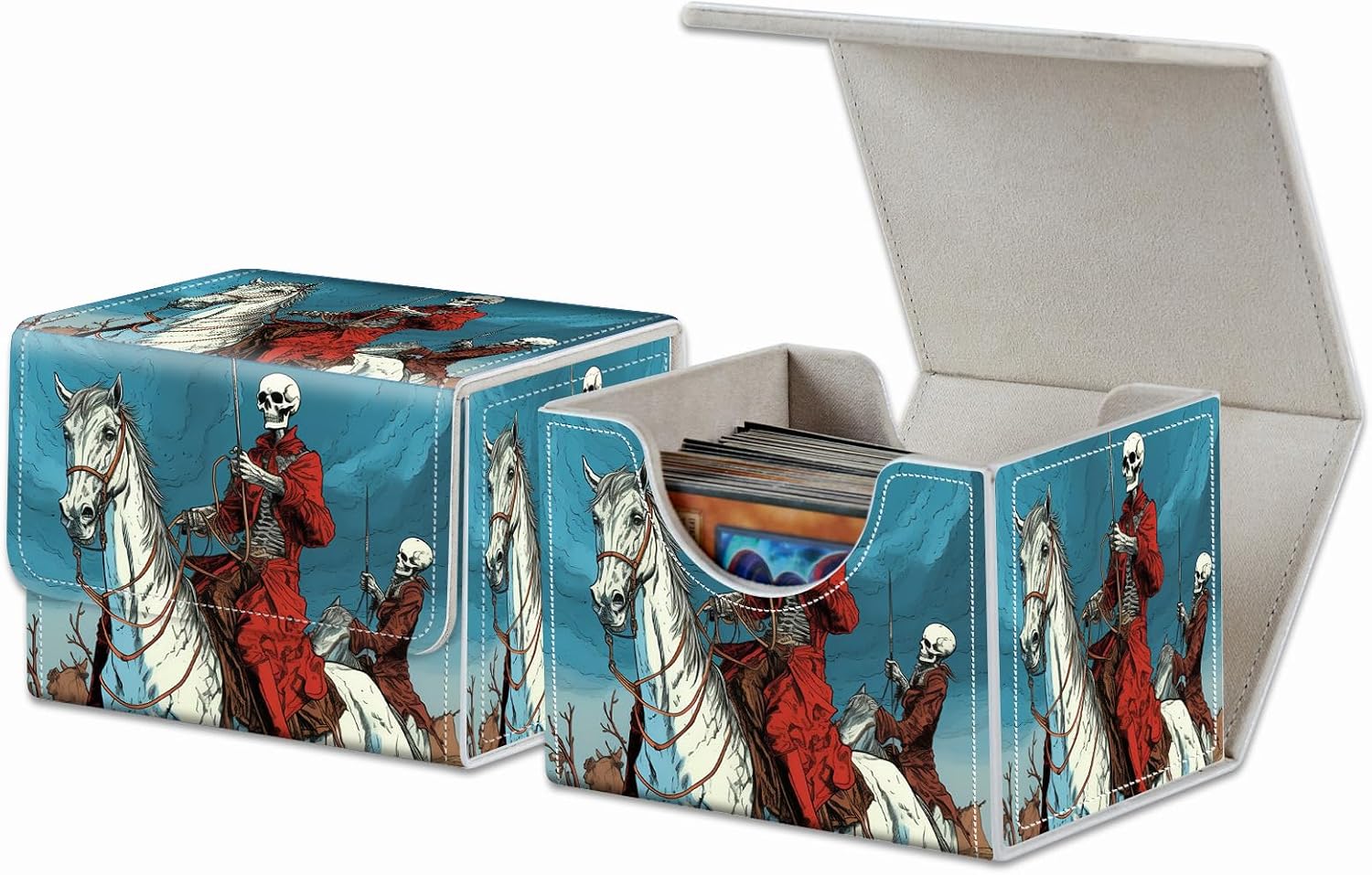 Strong Magnet Case Deck Box Mtg Card Box Playing Card Box Magic Deck Box Tcg Up to 200 Cards Creative Pattern Trading Card Storage Box for Collectible Card Games, Skeletons On Horseback Riding