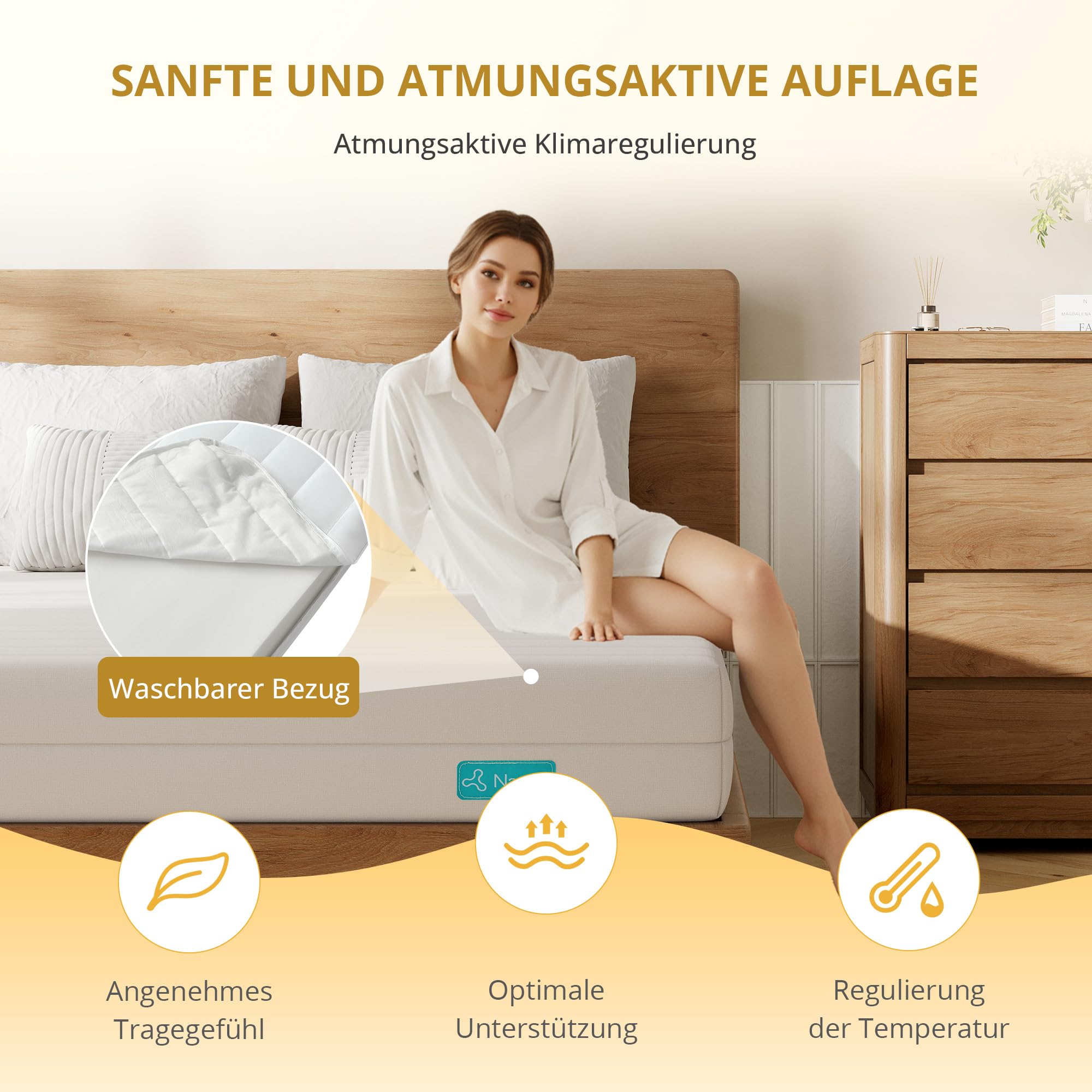 7-Zonen Kaltschaummatratze 90x200 cm, H3 Mittelfest – Ergonomische & atmungsaktive Kaltschaummatratze, hypoallergen & antibakteriell, Oeko-TEX® Zertifiziert, Bezug bis 60 °C waschbar