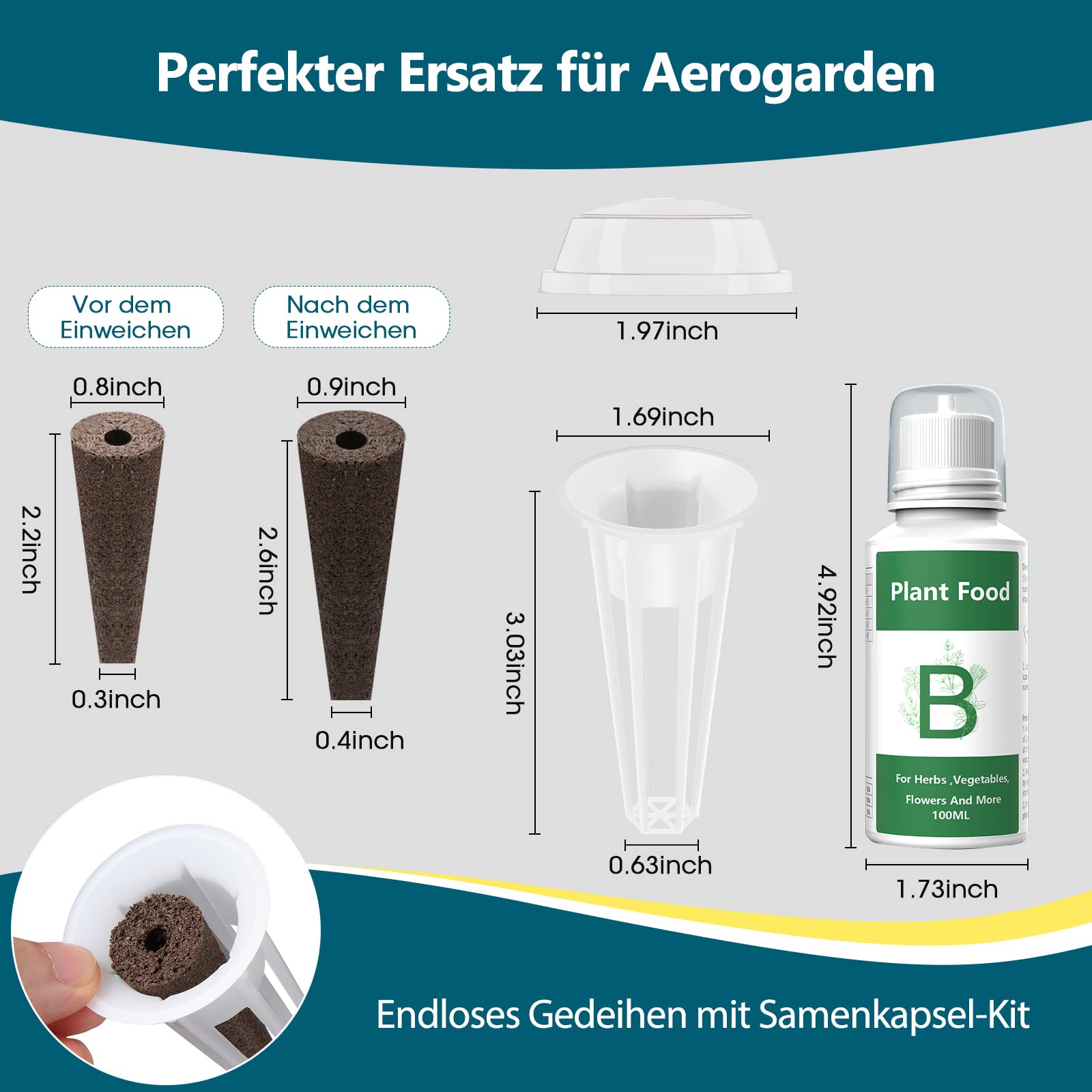 24 Stück Wachstumsschwämme mit A&B-Festnährstoff-Pflanzennahrung, Samen-Starter-Hülsen-Ersatz-Wurzelwachstumsschwämme, kompatibel mit IDOO, QYO