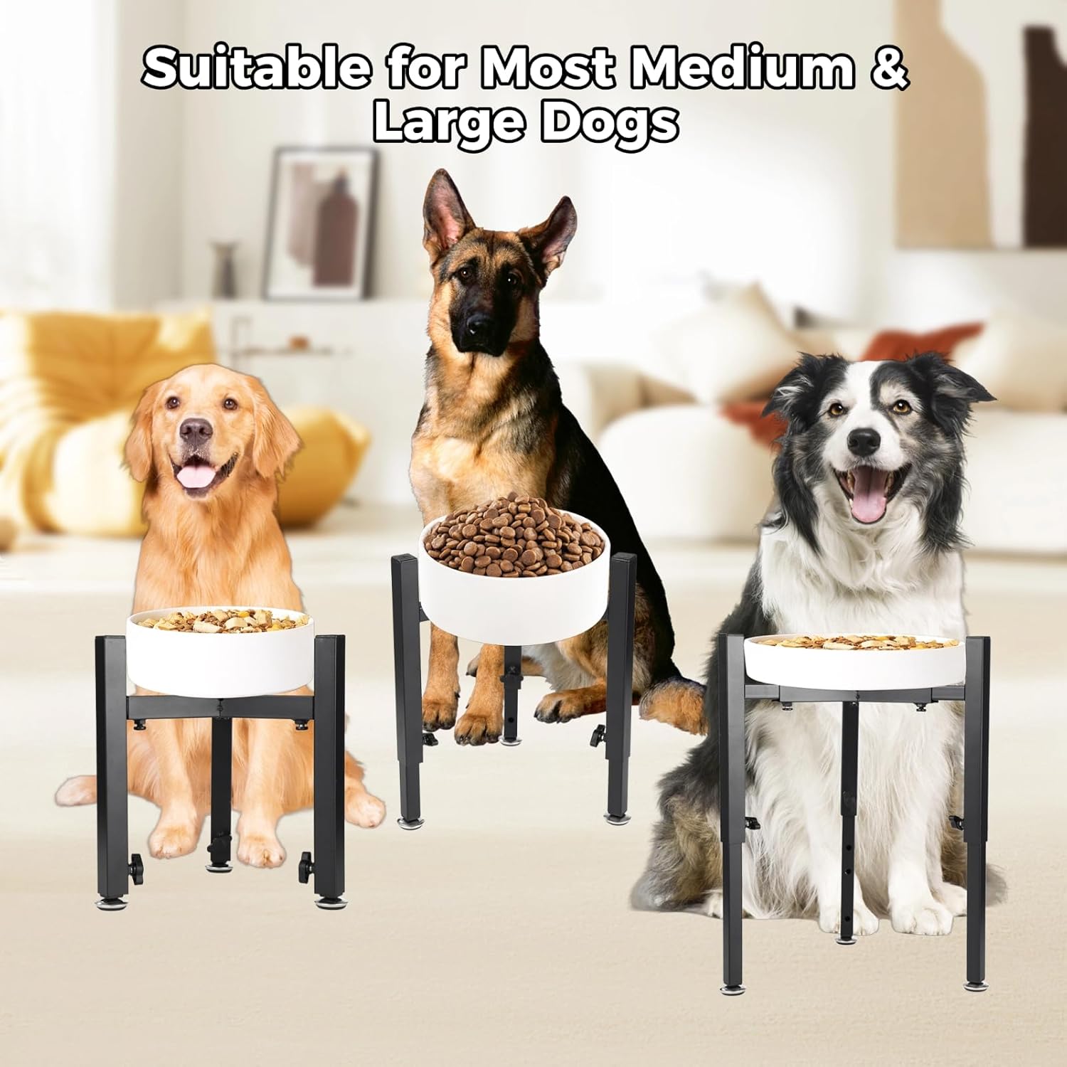 Adjustable Single Dog Bowl Stand, Metal Elevated Dog Food Bowl Stand Holder, Wide 7-11 in Bowl Opening and 9-15 in Height Raised Pet Feeder for Medium and Large Dogs